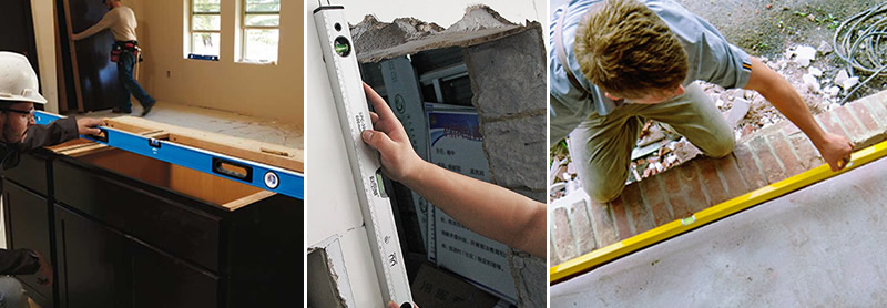 There are three pieces of different kind spirit levels used in different situation.